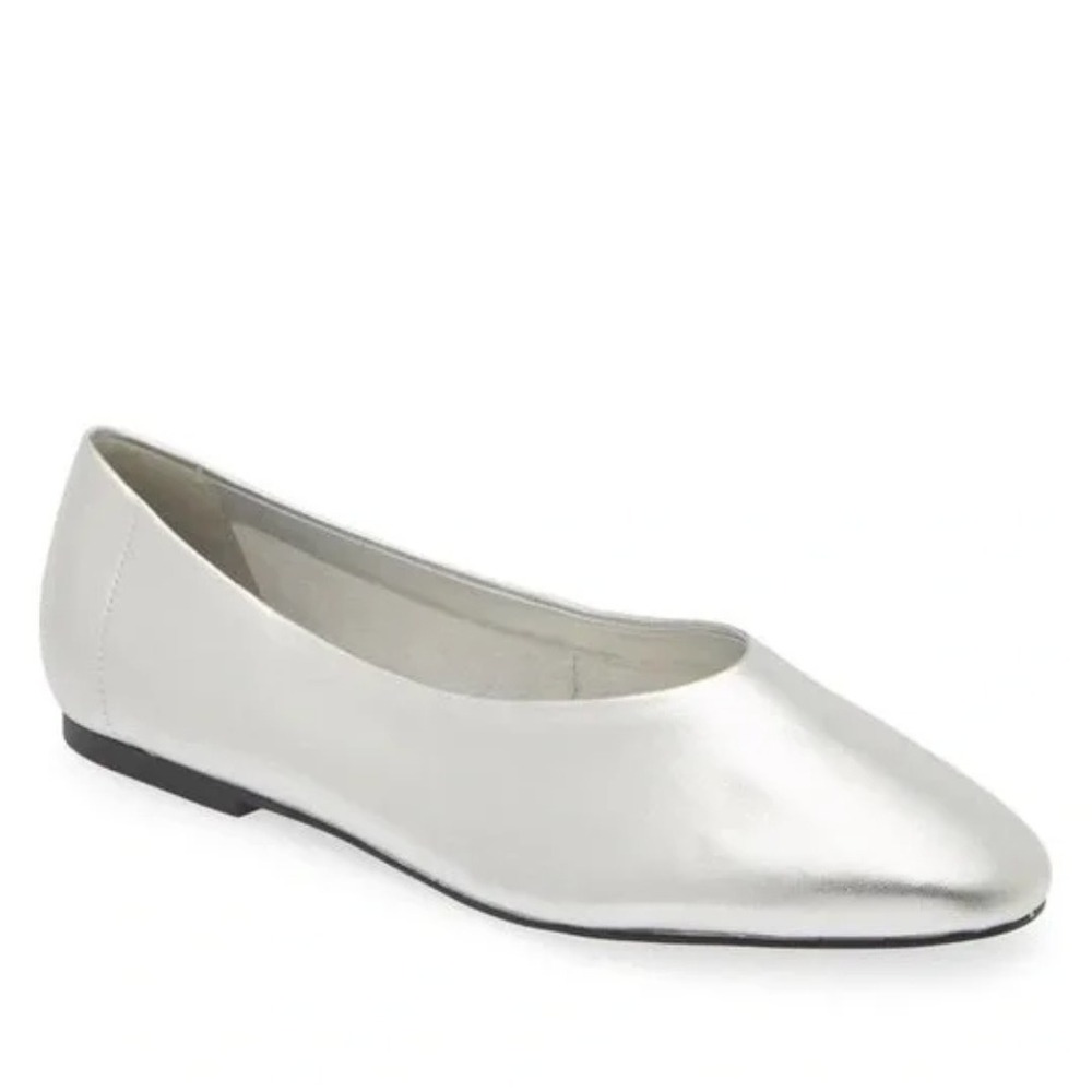 Open Edit Size 10 Silver Metallic Leather Pointed Ballet Flats NEW‎ Madyson $80